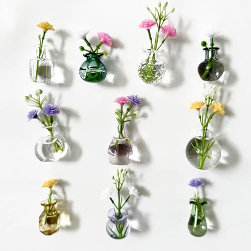Cute Mini Vase Magnets for Fridge, Tiny Magnetic Glass Vases Refrigerator Accessories, Pot Magnet for Real Flowers, Funny Aesthetic Plant Pot Locker Office Kitchen Decoration, Small Magnet Bud Plant