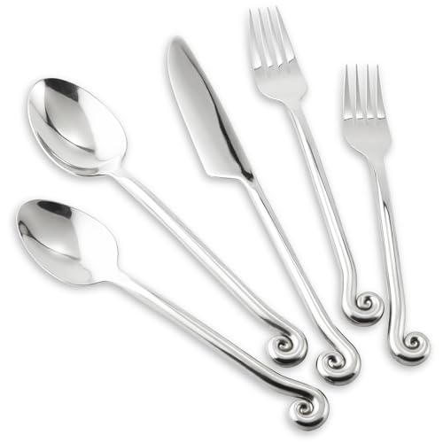 Kelenfer 18/10 Stainless Steel Flatware, Silverware Set Combo with Musical Note Tail Design, Dishwasher Safe, 20-Piece Cutlery Service for 4, Daily Use & Dinner Party