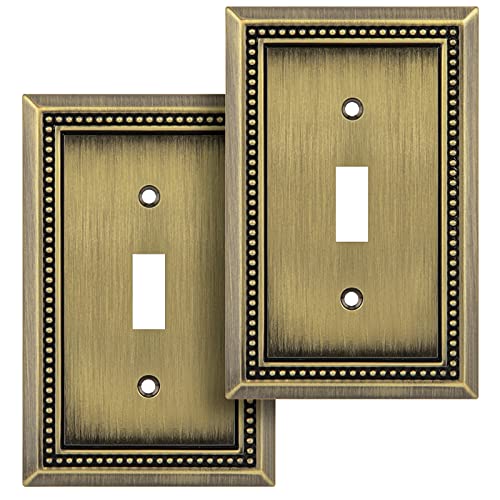 Henne Bery Sunken Pearls Heavy Duty Decorative Wall Plate Switch Plate Outlet Cover (Single Toggle, 2 Pack, Antique Brass)