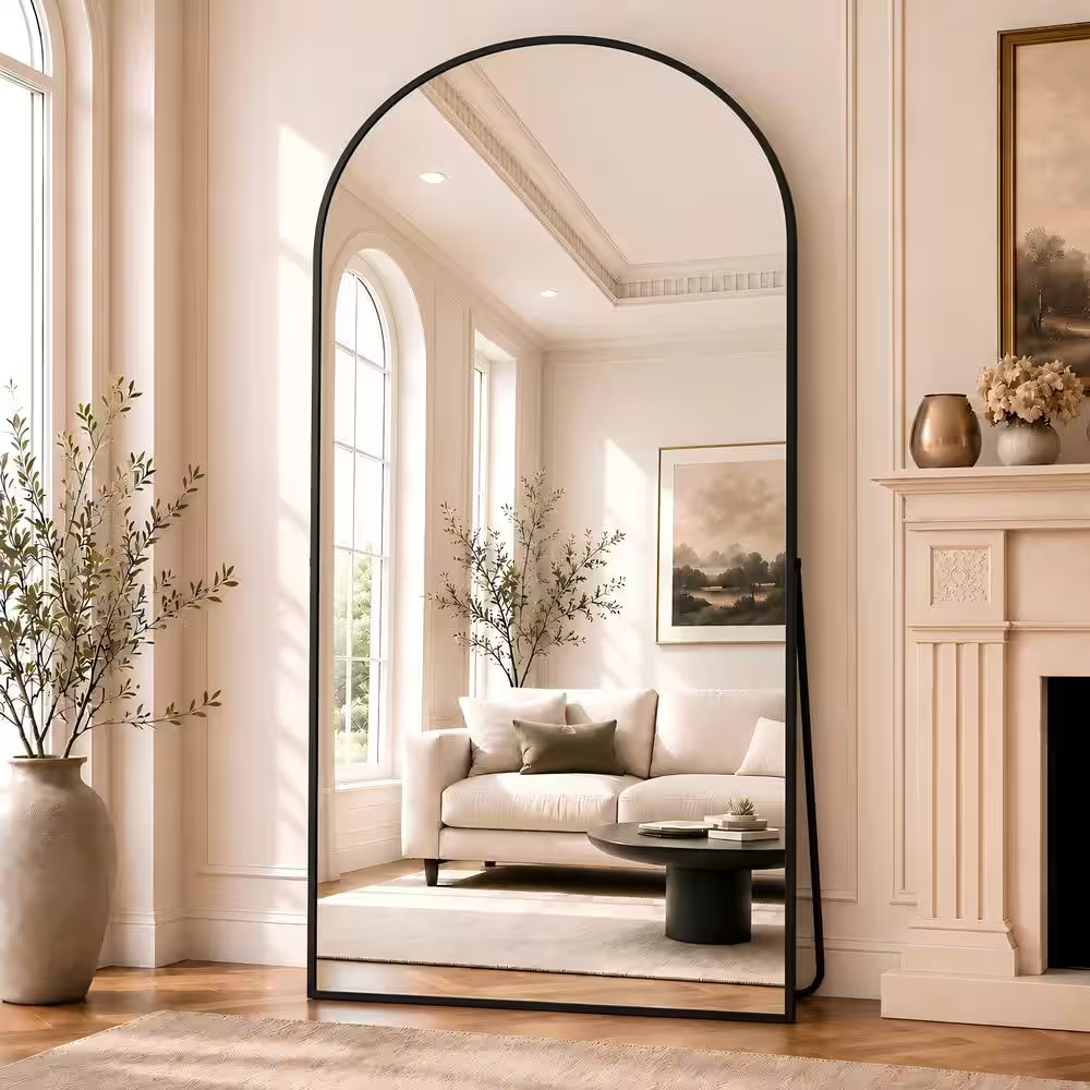 XRAMFY 30 in. W x 71 in. H Arched Classic Black Aluminum Alloy Framed Oversized Full Length Mirror Floor Mirror NOMACSC3071-BK - The Home Depot