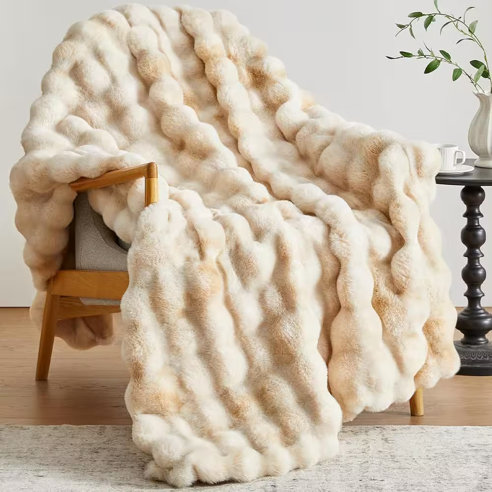 GHOUSE ILTB Tie-Dyed Brown Faux Rabbit Fur 50 in. x 60 in. Fluffy Furry Throw Blanket for Couch Sofa GBTY5060 - The Home Depot