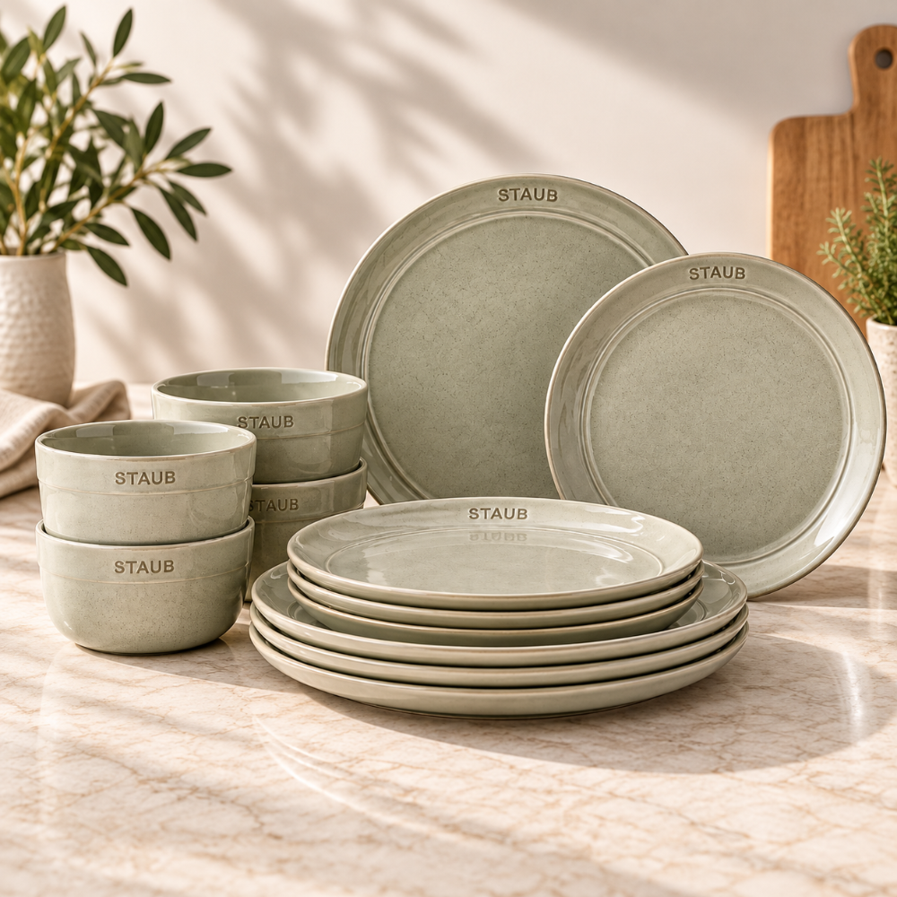 staub Ceramic Dinnerware 12-Piece Set - White Truffle 1021452 - The Home Depot